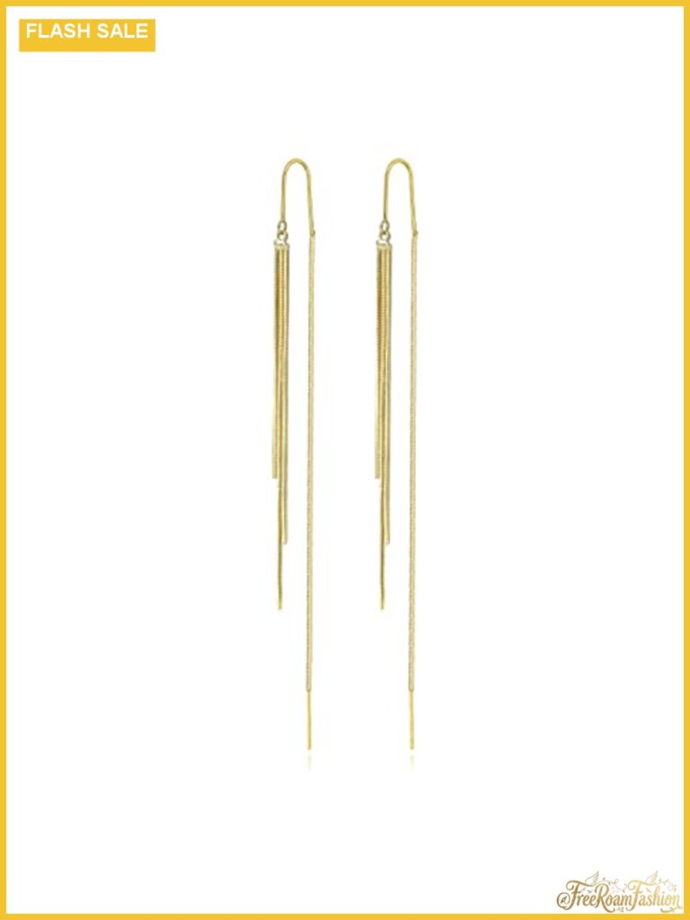 14K Gold Plated Threader Dangle Earrings Long Tassel Crystal Wedding Prom